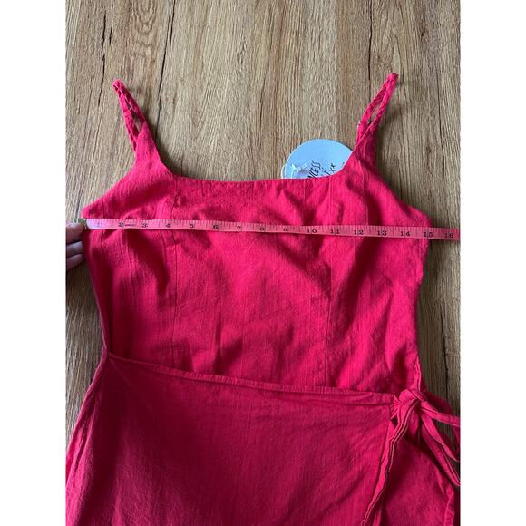 Princess Polly Love Lane Red Linen Mini Wrap Dress Size 6 NWT - Picture 6 of 7